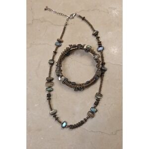 Vintage Silpada Abalone Shell Beaded Sterling Silver 18.5" Necklace & Bracelet